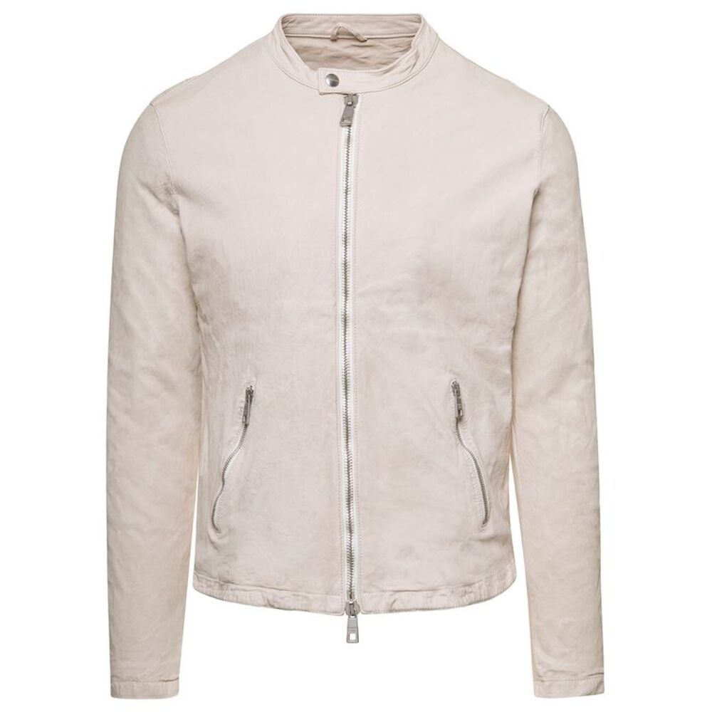 Giorgio Brato Men Beige Jacket With Two-Way Zip In Leather Man